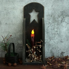 CVHOMEDECO. Real Wax Hand Dipped Battery Operated LED Timer Taper Candles Rustic Primitive Flameless Lights Décor, 6-3/4 Inch, Burgundy, 6 PCS in a Package