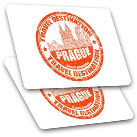 Rectangle Stickers(Set of 2) 7.5cm - Prague Czech Republic Travel Stamp Fun Decals for Laptops,Tablets,Luggage,Scrap Booking,Fridges, 5908