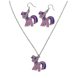 Little Pony Twilight Sparkle Charm Pendant Necklace And Earrings Set