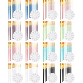 16 Sets Paint Brushes Pallete Set,176 Pcs Painting Supplies Kit Including 16 Packs 160 Pcs Colorful Acrylic Paint Brushes,16 Pcs Round Paint Palettes Tray for Adults Art Drawing Party