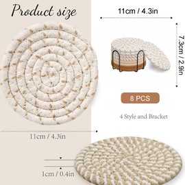 LSRVNM 8 Pcs Coasters for Drinks Absorbent Woven Coaster Set with Holder, Minimalist Cotton Woven Coaster for Home Decor, Coffee Bar Kitchen Restaurant Countertops