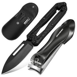 EDC Pocket Knife and Nail Clipper Set, Premium Stainless Steel Folding Mini Knife and Fingernail and Toenail Clipper Cutters with Leather Sheath, Compact Everyday Carry, Outdoor Use, Gifts for Men