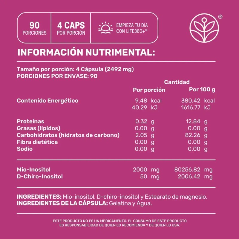 Inositol Platinum Myo Chiro Ratio 360 Cápsulas Life360