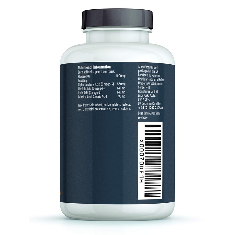 Transforme Flaxseed Oil Capsules 1000mg, Cold Pressed Omega 3 6
