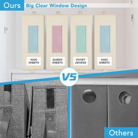 Baesyhom 6 Pcs Bed Sheet Organizers and Storage, Large Size Sheet Set Organizers (Queen & King) Duvet Covers Blanket Storage for Linen Closet with Handle, Zipper, Label and Clear Window, Beige