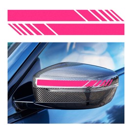 Dickno 2 PCS Car Rear View Mirror Stickers, 5.51" × 0.55" Waterproof Auto Side Rearview Mirror Decals, Universal Anti-Collision Warning Stripes, Vehicle Accessories for Most Cars (Pink)