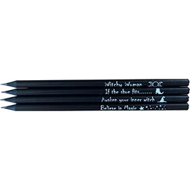 YOMA SOUL Witch pencil set - 4 black wood HB pencils with broomstick - Witchy woman - If the shoe fits - Awaken your inner witch - Believe in magic