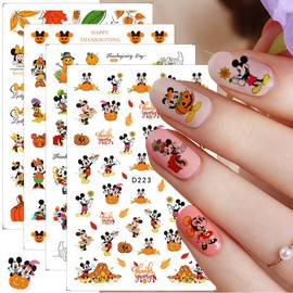 Fall Nail Art Stickers- 6 Sheets Kawaii Autumn Nail Decals Cute Pumpkin Maple Leaf Turkey Nail Design Charms DIY Cartoon Nail Decals Thanksgiving Nail Supplies for Women Nail Decor