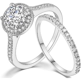Silver Rose Wedding Engaement Eternity Bridal Ring Set (Silver, 8)