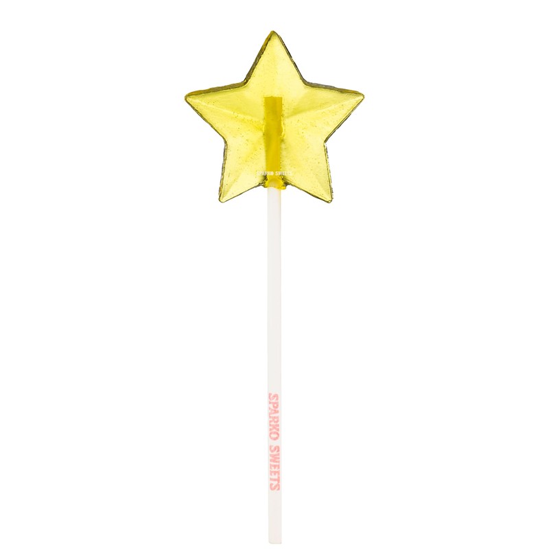 Yellow Star Lollipops, Peach Flavor, 2" Lollipop, 24 Pieces, Handcrafted