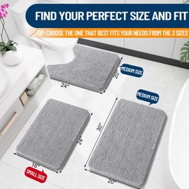 OLANLY Bathroom Rugs 24x16, Extra Soft Absorbent Chenille Bath Rugs, Rubber Backing Quick Dry, Machine Washable Bath Mats for Bathroom Floor, Tub and Shower, Home Decor Accessories, Light Grey