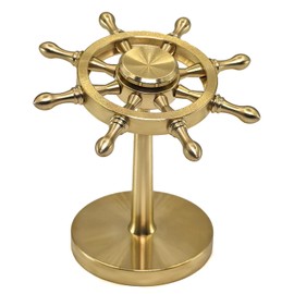 XQIGI Brass Spinner Ship Wheel, Kinetic ​Desk Toy Spin with Stand, High Speed Bearing Metal Hand Spinners Anxiety Finger Tabletop Toys Gyro (Small)