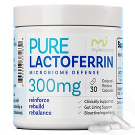 MyImmunity Pure Lactoferrin Microbiome Defense - 300mg Delayed Release Capsules, Non-GMO, Iron Absorption & Immune System Support, Lactoferrin Supplements for Adults, Gluten-Free (30 Capsules)