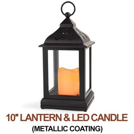 Bright Zeal 2-Pack 9.5" Vintage Decorative Candle Lantern with LED Flickering Flameless Candle (Black, 8hr Timer, Batteries Included) - Indoor Hanging Lantern LED - Decorative Lanterns Battery Powered
