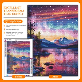 Offito Aurora Diamond Art Kits for Adults, 5D Starry Sky Lake Diamond Painting Kits for Beginners, Fantastic Landscapes DIY Full Drill Dots Gem Art Paint for Home Wall Decor 12 x 16 Inch