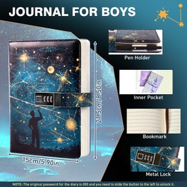 Diary with Lock for Boys, 192 Pages Kids Travel Journal with Pen, Birthday Gifts for Teen Boys 8-18, A5 Securely Guard Secrets Journal with Lock, Back to School Gifts for 10 11 12 13 14 15 Teenage Boy