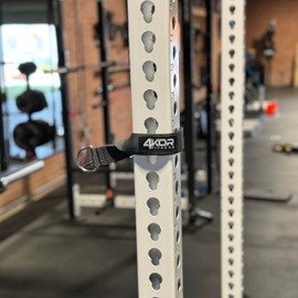 4KOR Squat Rack Strap Anchors for Resistance Bands- Heavy Duty Power Rack Straps Compatible with 4KOR Shoulder Exercise Cords - One Pair of Squat Rack Straps with Metal D-Rings