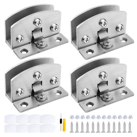 GZhaizhuan 4 x Glass Hinge, Adjustable Door Clip, Glass Door Hinge for 5-8 mm Thickness, with Screws, Transparent Films, Screwdriver (Silver)