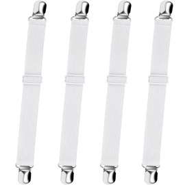Bed Sheet Straps, Sopito Adjustable Elastic Fitted Sheet Corner Holders Straps to Stay in Place, Non-Slip Fasteners Clips Compatible for Crib to King Size Bed, White 4Pcs