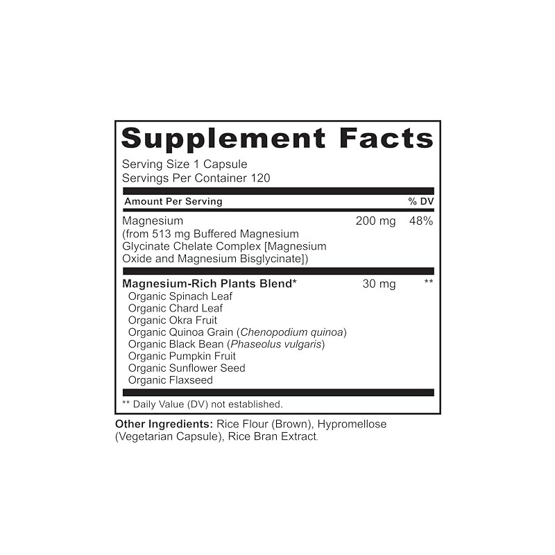 NATURELO Magnesium Glycinate Supplement - 200mg Glycinate Chelate with Organic