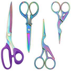 Belle Vous Titanium Coating Sewing Scissors (4 Pack) - Stainless Steel Dressmaking/Craft Scissors - Sharp Tailor Shears for Fabric, Embroidery, Leather 10" / 5" / 4.5" / 3.5"