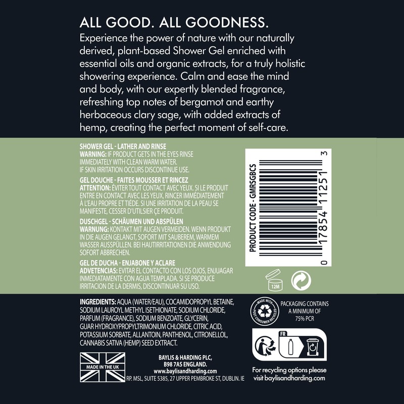 Baylis & Harding Men's Natural Shower Gel 500 ml Goodness