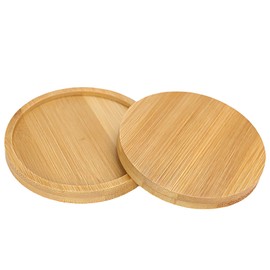 Plant Saucer Bamboo 5 Inch Plant Trays for Pots Round, Plant Pot Saucers for Modern Ceramic Flower Pot, Bamboo Plant Holder with Dry Tray 2 Pack
