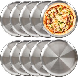 Norcoin 10 Pieces 12 Inch Pizza Pans Bulk Stainless Steel Pizza Pans Reusable Round Bakeware Oven Pizza Trays for Home Restaurant Kitchen Baking Roasting Healthy Rust Free Dishwasher Easy Clean