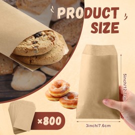 Eersida 800 Pack 3 x 5 Inches Kraft Mini Paper Bags Brown Treat Small Flat Favor Bag Silverware Merchandise Envelopes for Cookie Snacks Candy Small Gift