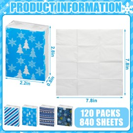 Kisston 120 Packs Christmas Travel Size Tissues Bulk Blue Snowflake Pocket Tissue 3 Ply Facial Tissue Packs Individual Tissue Packs for Christmas Party Favors Christmas Stuffers