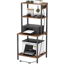 Printer Stand with Charging Station, 49"Tall 4-Tier Printer Stand with Storage, Large Printer Table for Home Office, Kitchen, Living Room, PrinterCart Beside Desk for Printer, Scanner (Rustic Brown)