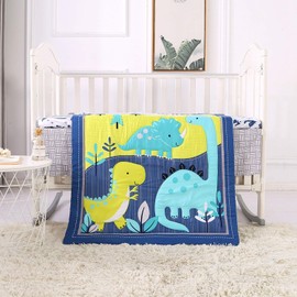 Wowelife Dinosaur Crib Bedding Set 3 Piece Dinosaur Baby Boy Girl Bedding Blue/Yellow(Dinosaur)