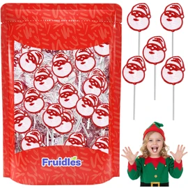 Fruidles Christmas Santa Clause Tattoo Lollipop, Mixed Fruit Flavor, Made in Brazil, Individually Wrapped, 15g Pops, Approx. 30 Pops Pound (1 Pound)