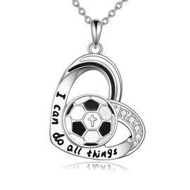 LWQQWL Soccer Necklace for Women Sterling Silver Soccer Pendant Necklaces Heart Sports Jewelry Gifts