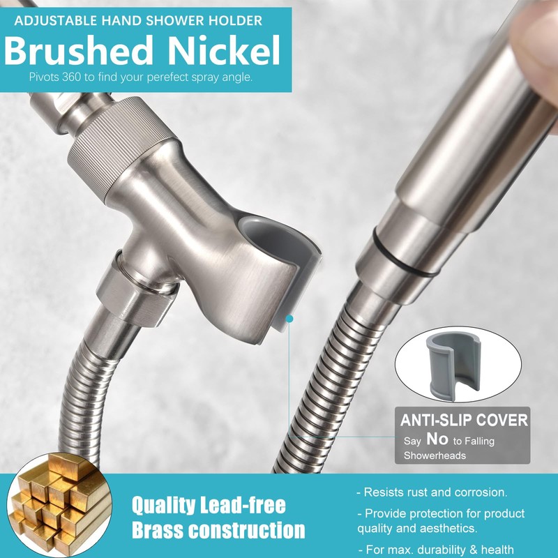 Brushed Nickel Metal Shower Head Holder - Adjustable Mount for