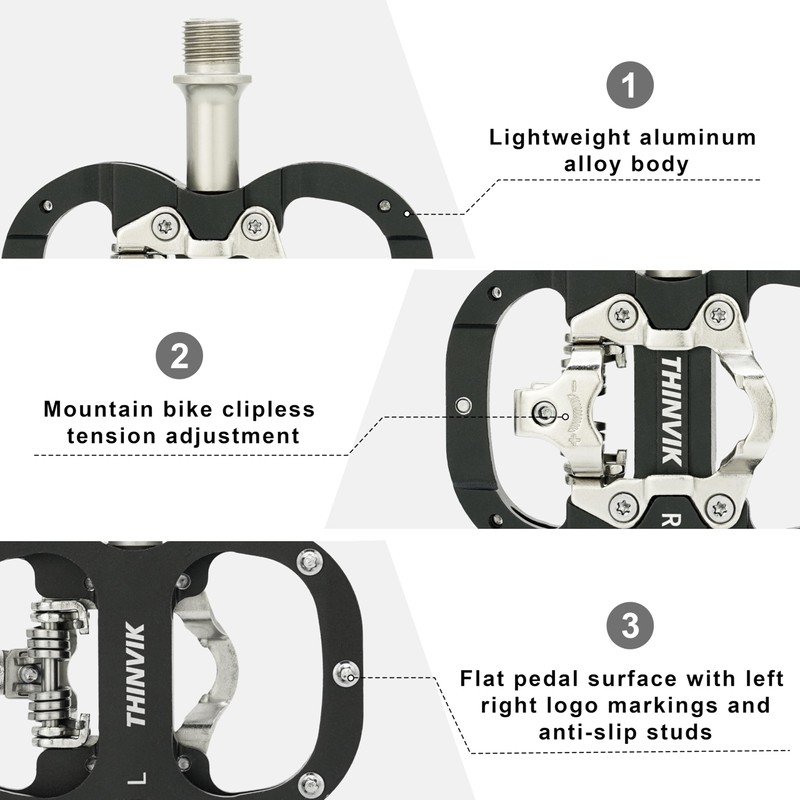 Thinvik Clipless Pedals SPD Compatible Shimano SPD System & Flat