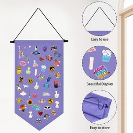 Kunyeah Wall Hanging Brooch Organizer Storage Case Colorful Canvas Pin Board Stand Enamel Pin Badge Hanging Holder Display Banner Earrings Collection Holder - Pins No Included (Purple)