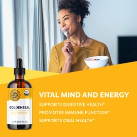 Vimergy Goldenseal Tincture Herbal Supplement – (57 Servings) 10:1 Extract Equivalent of 2000mg Herbal Equivalent– USDA Organic, Vegan, Alcohol-Free Golden Seal herb Drops Great for Tea (115 mL)