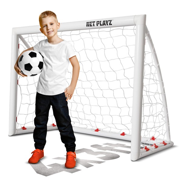 NET PLAYZ Soccer Goals for Backyard, Kids 4'x3' High-Strength Fast Set-Up | Football Gifts Age 3 4 5 6 7 8 9 10 11 12 13 14 Year Old Child Teens & Youth (Weatherproof), White (NOS34840A01)