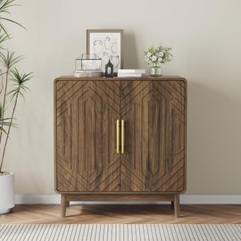 Kiasthome Walnut 2-Door Sideboard Buffet Cabinet with Storage | Adjustable Shelves Buffet Cabinet | Versatile for Entryway, Living Room