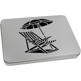 Azeeda 220mm 'Deck Chair With Parasol' Metal Hinged Tin/Storage Box (TT00272151)