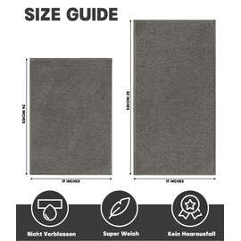 YIHOUSE Ultra Thin Bathroom Rugs Sets 2 Piece, Absorbent Quick Dry Bath Mats for Bathroom, Rubber Backing Non-Slip 2 Piece Bathroom Mat Set Grey