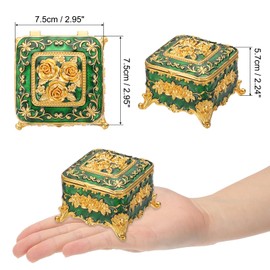 PATIKIL Vintage Metal Jewelry Box, Square Trinket Organizer Box Jewelry Storage Box for Ring Earrings Necklace, Dressing Table, Wedding Birthday Gift Home Decor, Women Girls, Blue