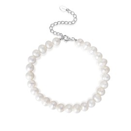 Candyfancy Women's Pearl Bracelet Real Freshwater Pearls Baroque Style Pearl Bracelet for Women and Girls, 925 Silver Adjustable Pearl Bracelet, Sterling Silver