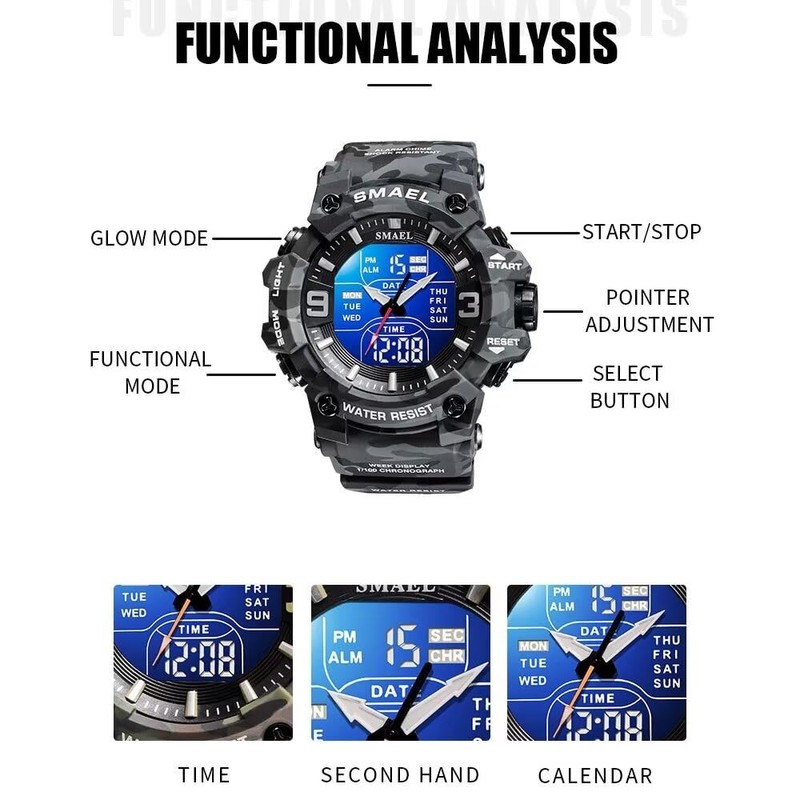 SMAEL Men's Military Watches Outdoor Sports Watch Waterproof LED Date