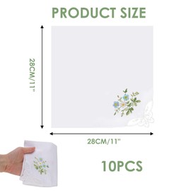 Pañuelos bordados de algodón de encaje de 11 pulgadas para mujer, color blanco elegante floral para mujer con borde de encaje, flor suave sofisticada para uso diario, fiesta de té, boda (10 unidades)