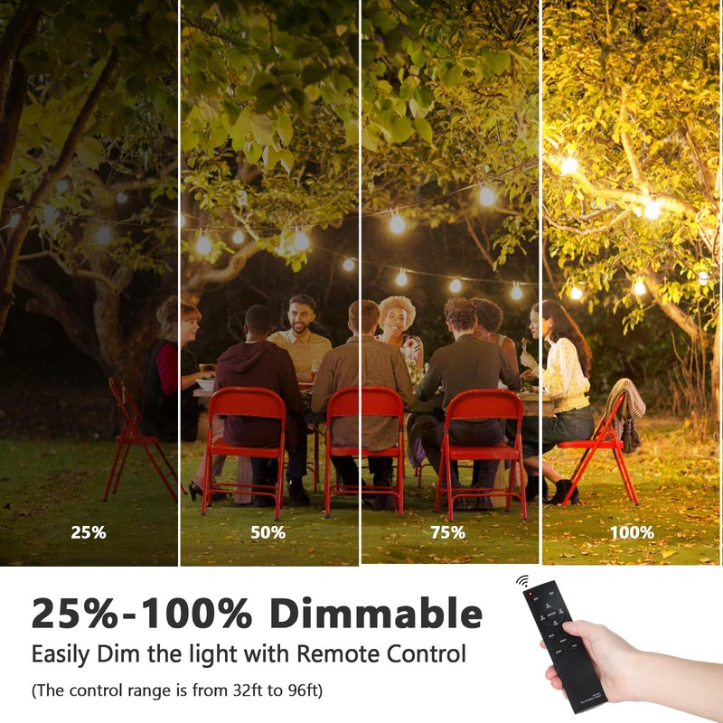 BesLowe 48FT S14 Solar String Lights Outdoor with Remote Controller,
