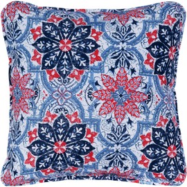 Hanover Medallion Indoor/Outdoor Throw Pillow, Decorative, Set of 1, Navy/Red