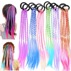 Dtoterul Pack of 12 Colourful Hair Strands Children Girls Colourful Hair for Braiding Hairpiece Braided Colourful Hair Strands with Hair Scrunchie for Party Festival Hair Decoration Gifts