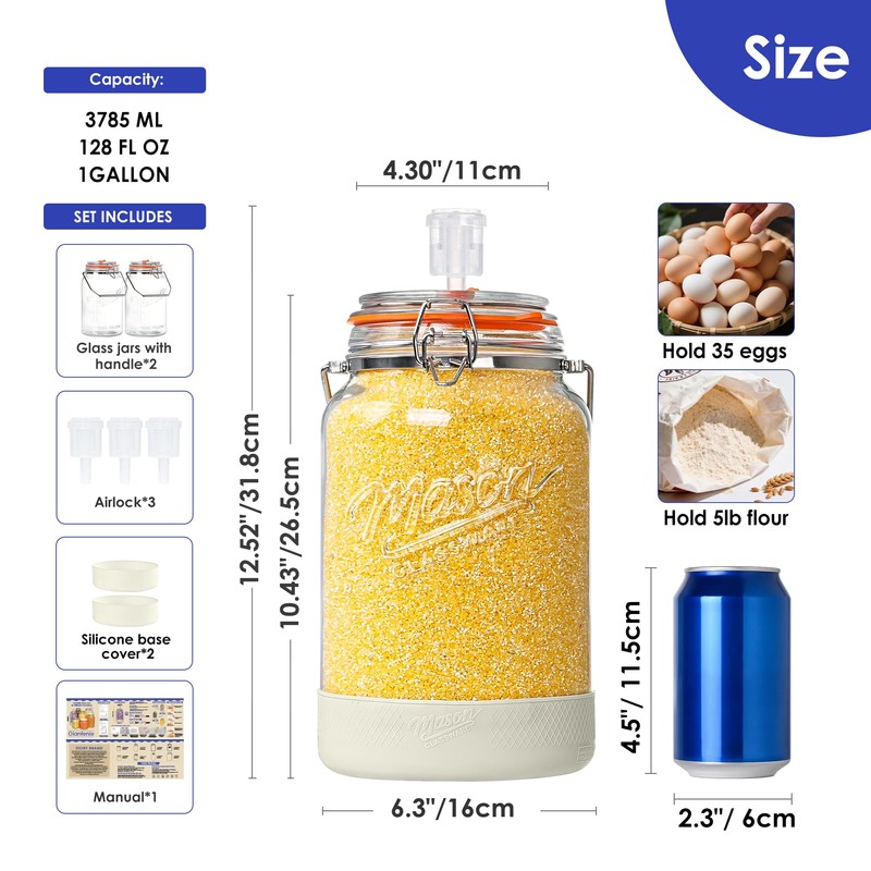 Upgrade 1 Gallon Fermentation Jars with Airlocks - Wide Mouth